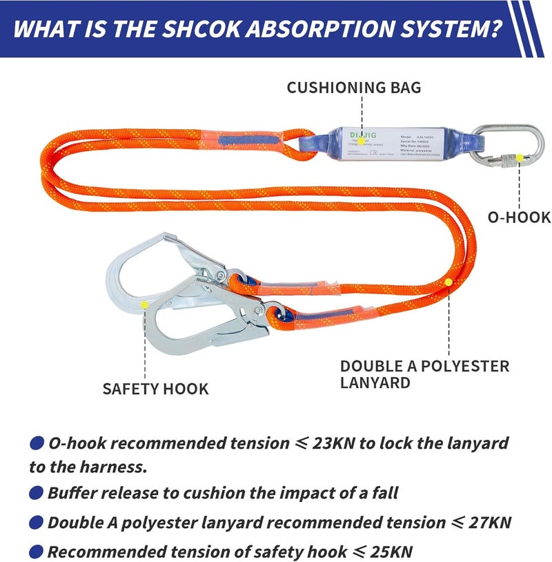 DIJJIG Safety Harness Fall Protection Kit Full Body Roofing Harnesses With Internal Shock Absorbing Lanyard, Blue Safety Harness For Construction OSHA/ANSI Compliant - Image 4